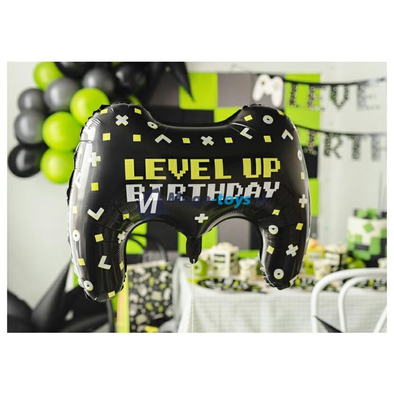 Gamepad fóliový balónek „ Level Up Birthday “ 75 x 52 cm černý