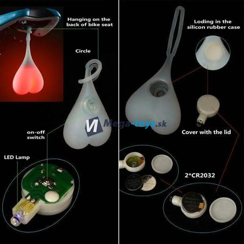 LED svetlo na bicykel pod sedlo Červené
