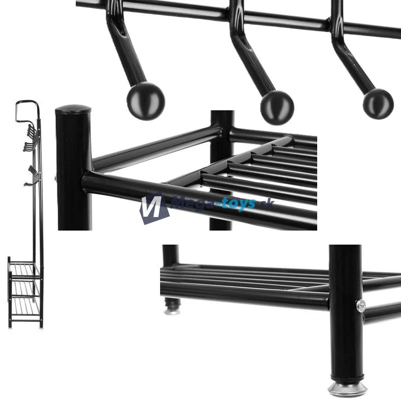 Vešiak na oblečenie s tromi policami na topánky čierny