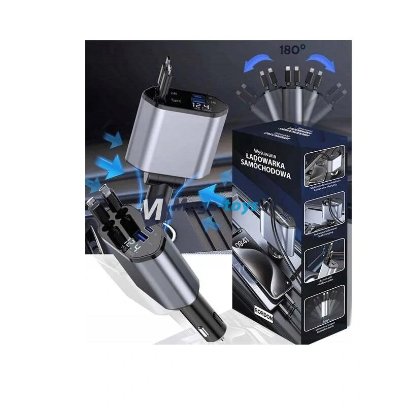 Nabíjačka do auta s navíjačom káblov 4v1