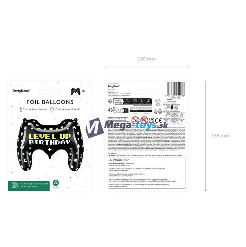 Gamepad fóliový balónek „ Level Up Birthday “ 75 x 52 cm černý