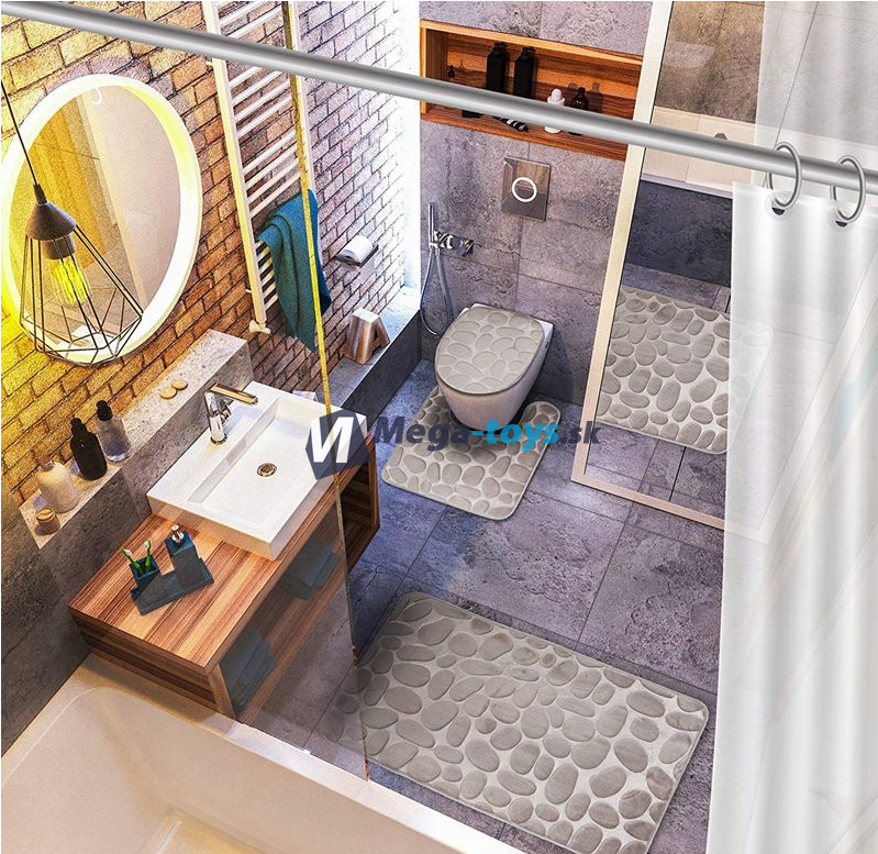 Sada 3 kusov Kúpeľňová predložka vzor kameňa, šedá