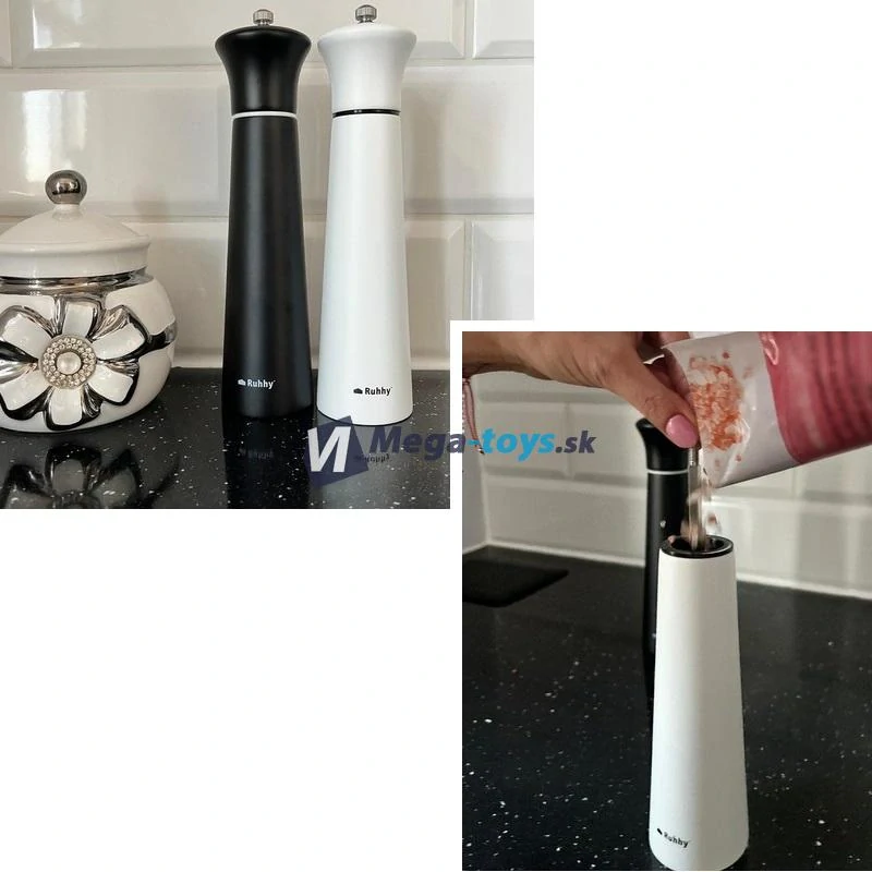 Ručný mlynček na korenie čierny a biely 2ks