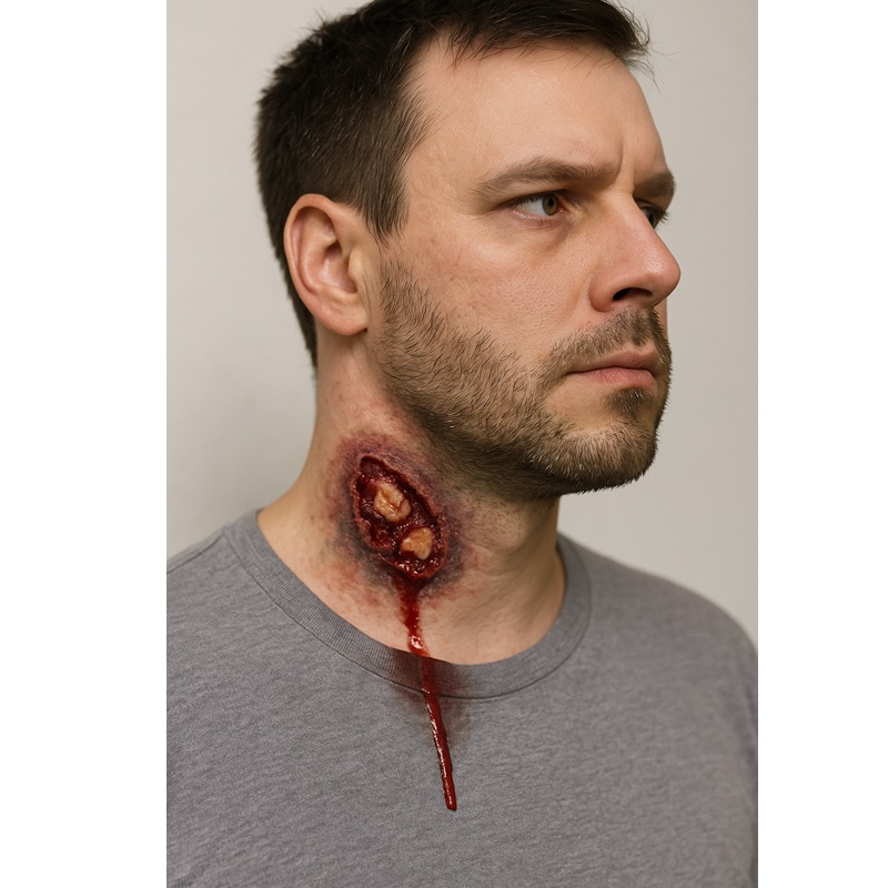 Falošná rana na Halloween s príslušenstvom – realistický make-up efekt uhryznutia