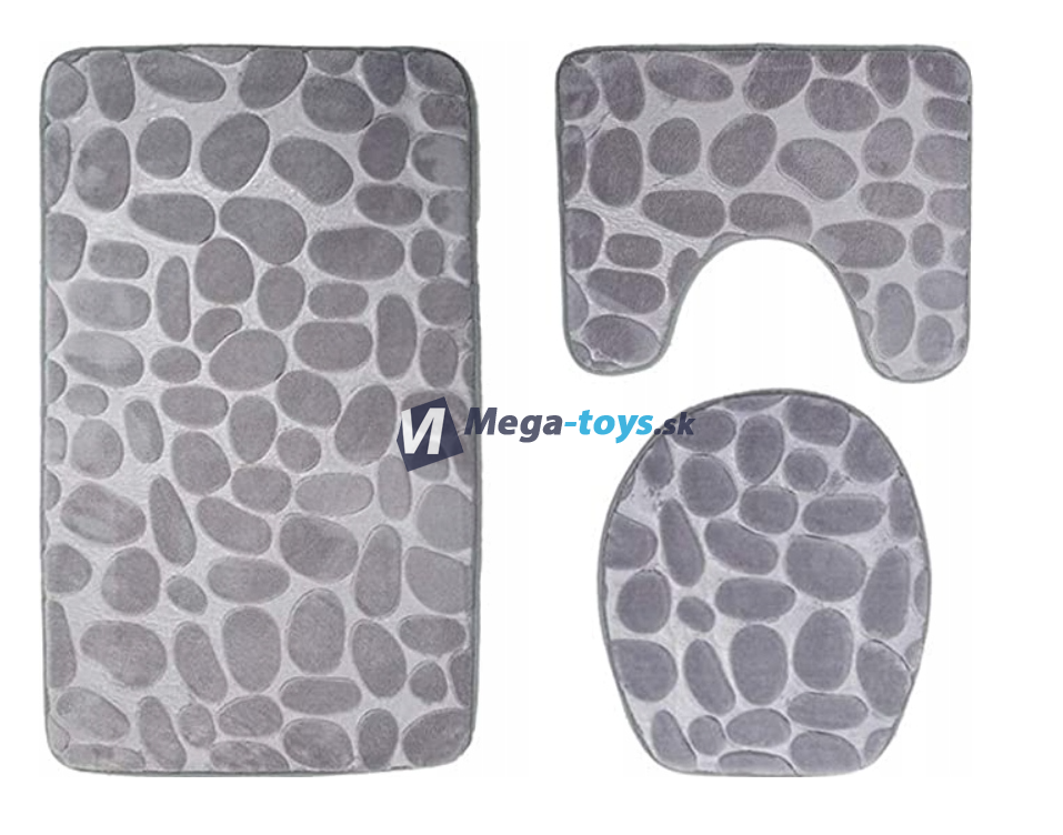 Sada 3 kusov Kúpeľňová predložka vzor kameňa, šedá