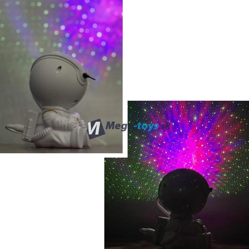 Astronaut s LED projektorom hviezdnej oblohy