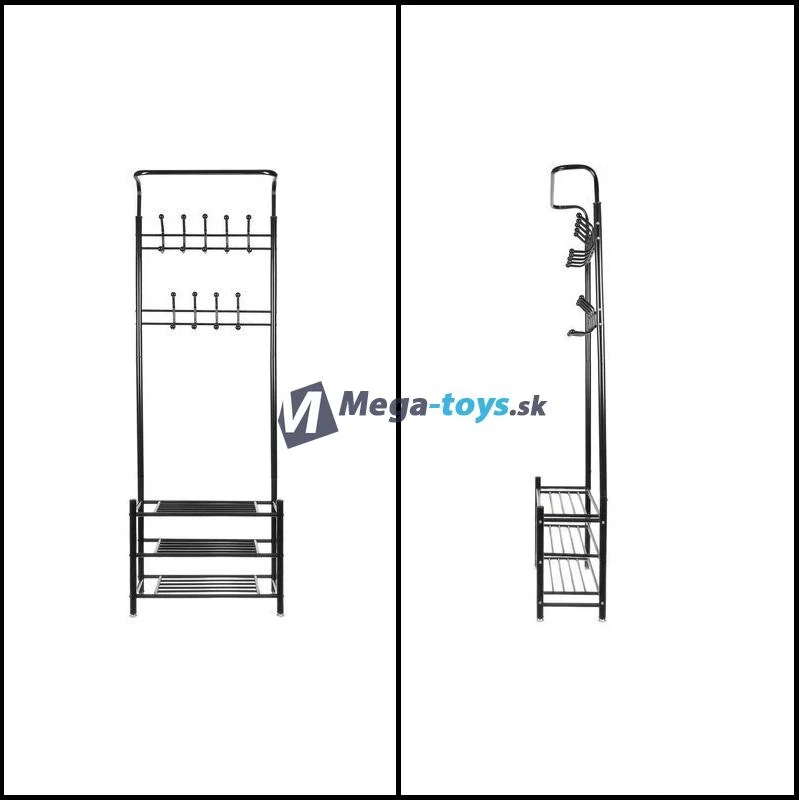 Vešiak na oblečenie s tromi policami na topánky čierny