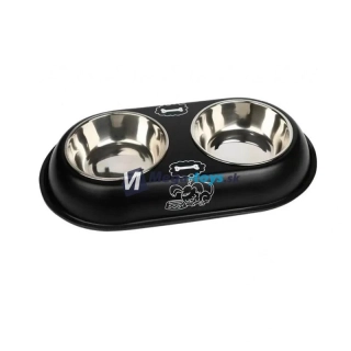 Dvojitá miska pre psy a mačky čierna 0,2 l