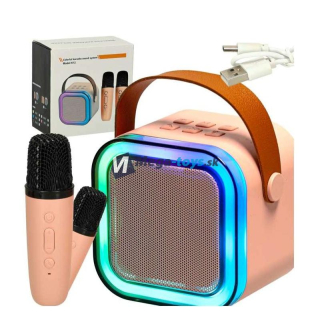 Bezdrôtový prenosný mini karaoke set 2x mikrofón K12 ružový