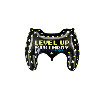 Gamepad fóliový balónek „ Level Up Birthday “ 75 x 52 cm černý
