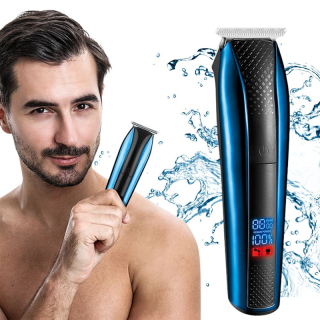 Bezdrôtový zastrihávač / holiaci strojček na vlasy s nadstavcami (USB-C), modrý